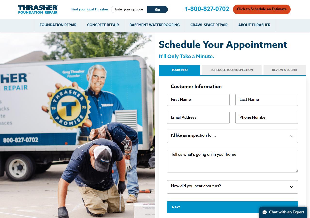 Thrasher Foundation Repair website screenshot